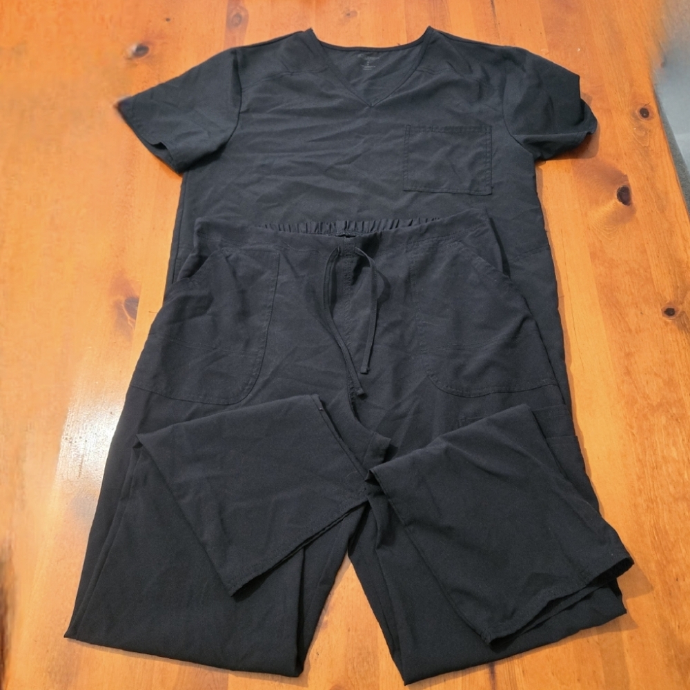 Scrub Star Womans Size Medium Black Scrub Top Straight Legged Bottoms Stretchy